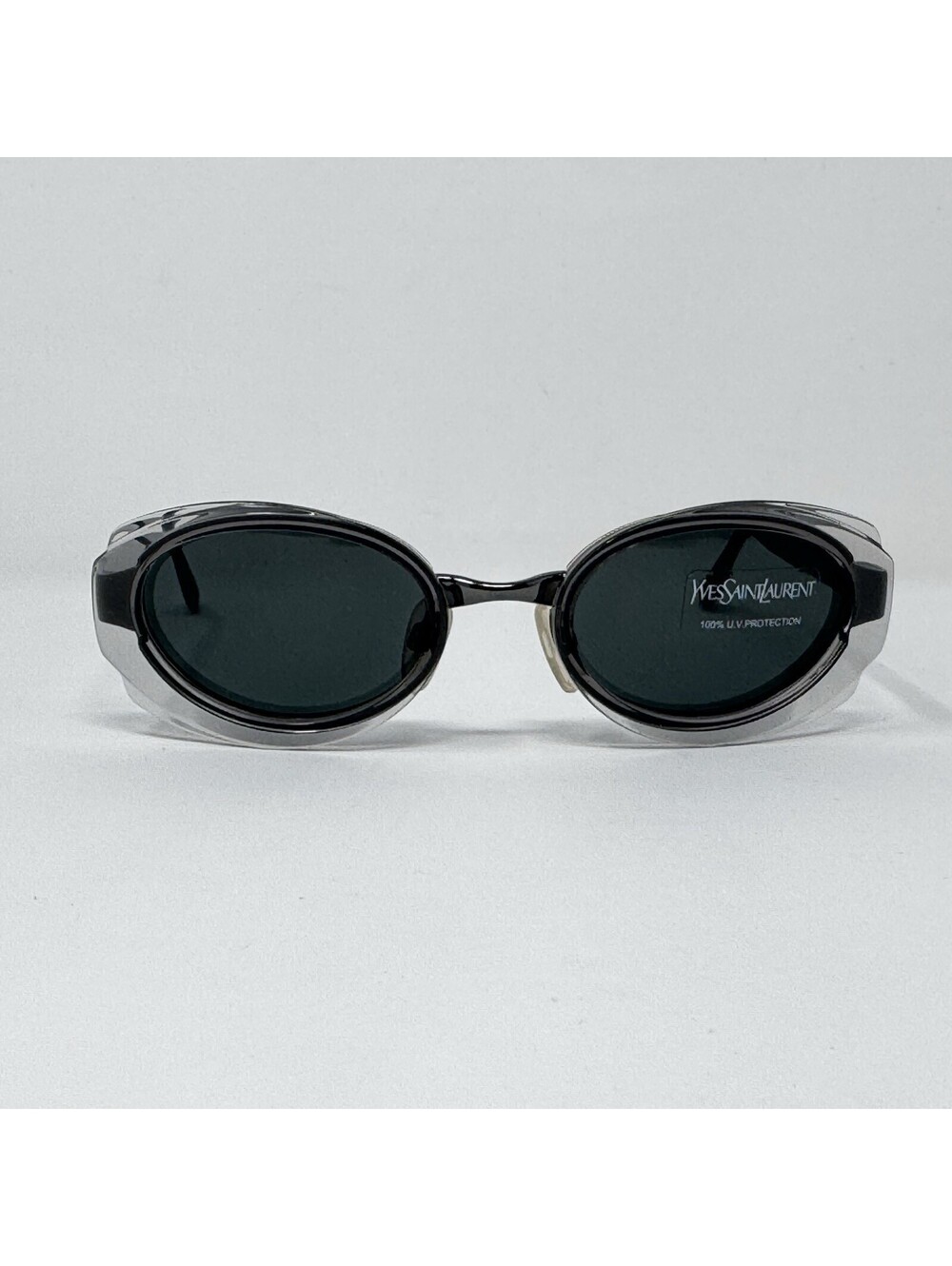Vintage YSL Yves Saint Laurent 6064 Y394 Gray Sunglasses Y2K Italy NOS